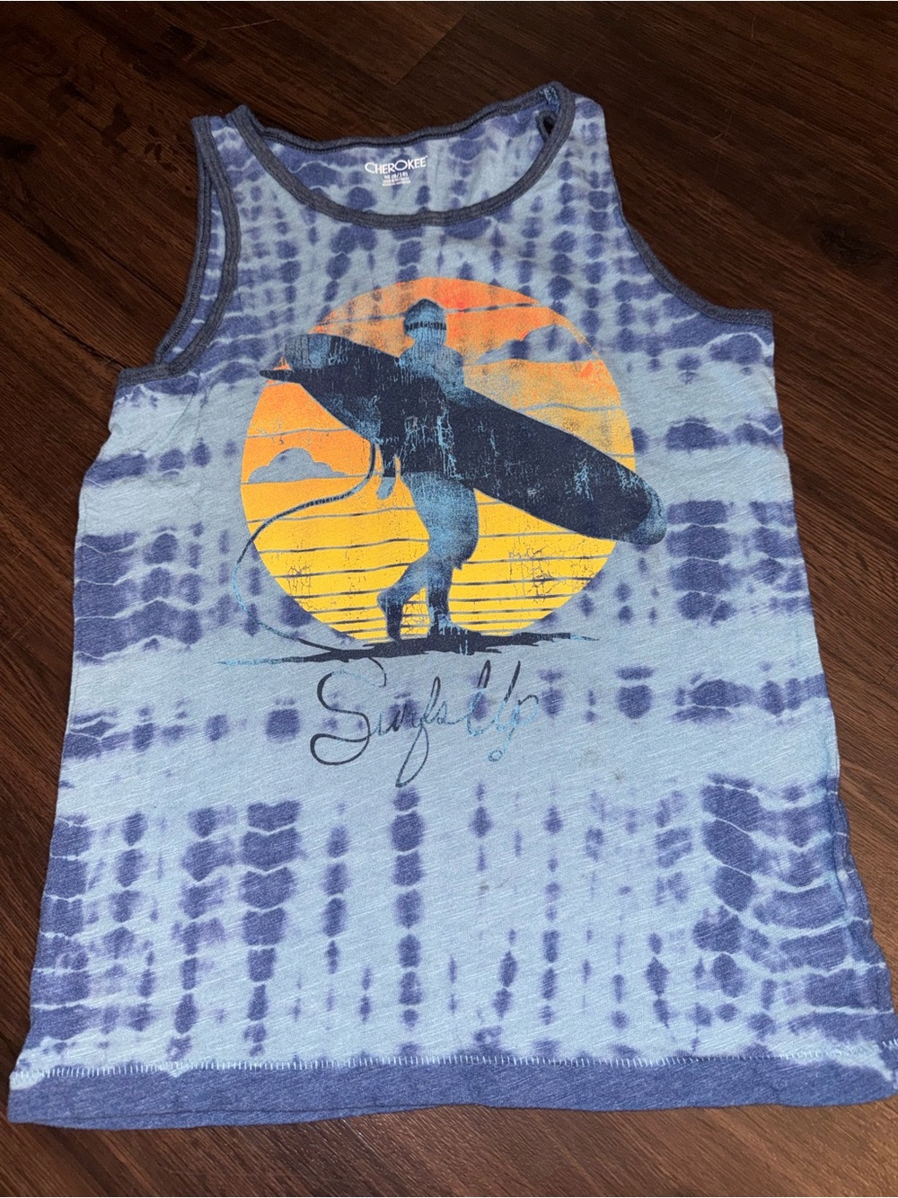 Cherokee Boys Tie Dye Surfer Tank Top Blue Graphic Shirt Size Medium (B-3)